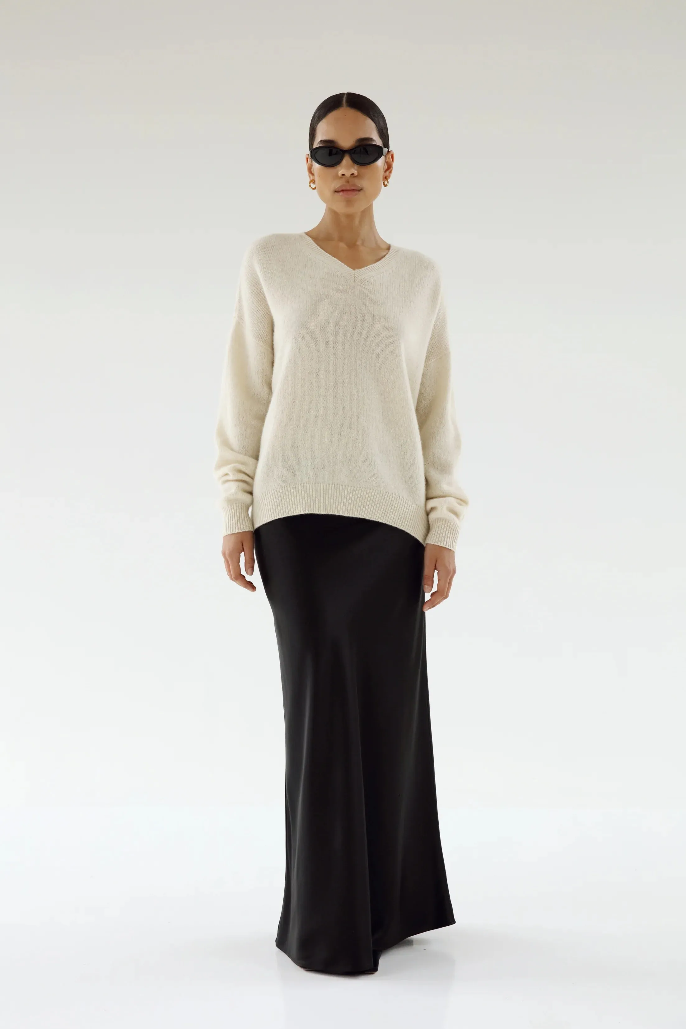 Almada Label Zaya V-Neck Sweater in Buttercream
