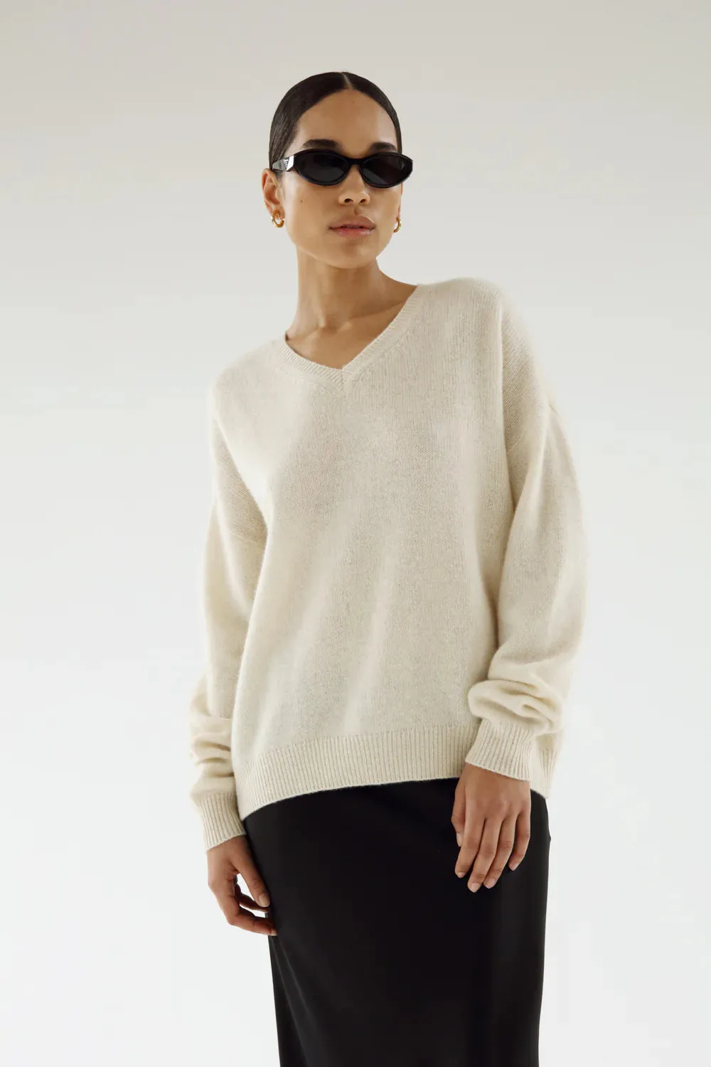 Almada Label Zaya V-Neck Sweater in Buttercream