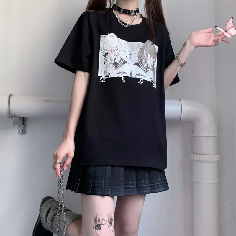 Anime School Girls T-Shirt Moth Aesthetic