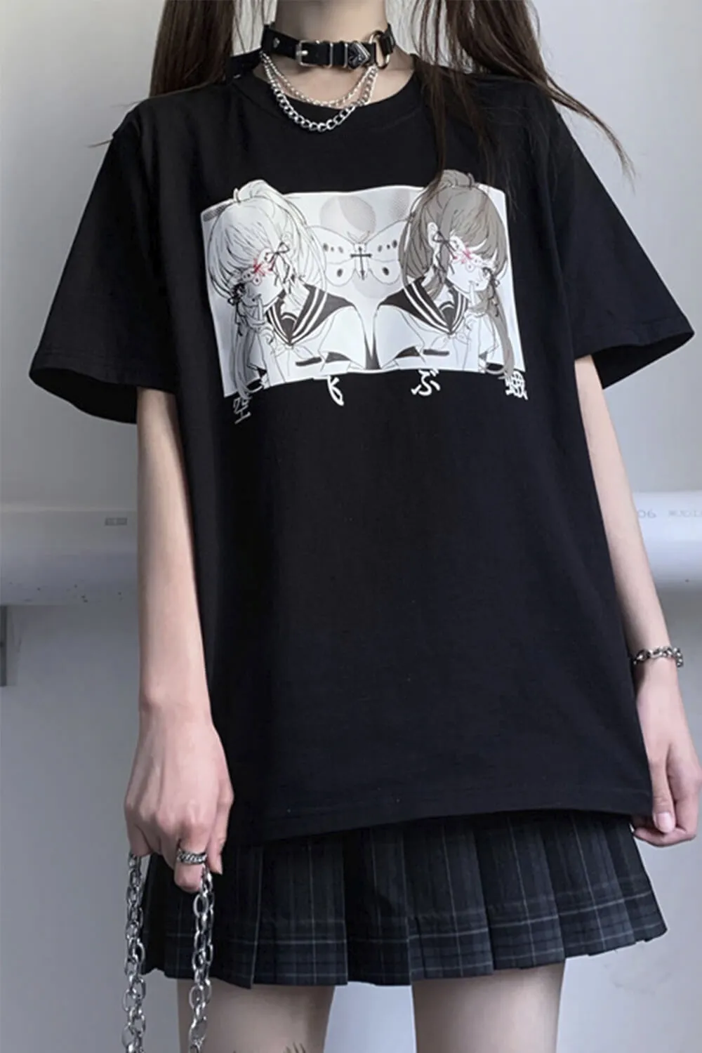 Anime School Girls T-Shirt Moth Aesthetic