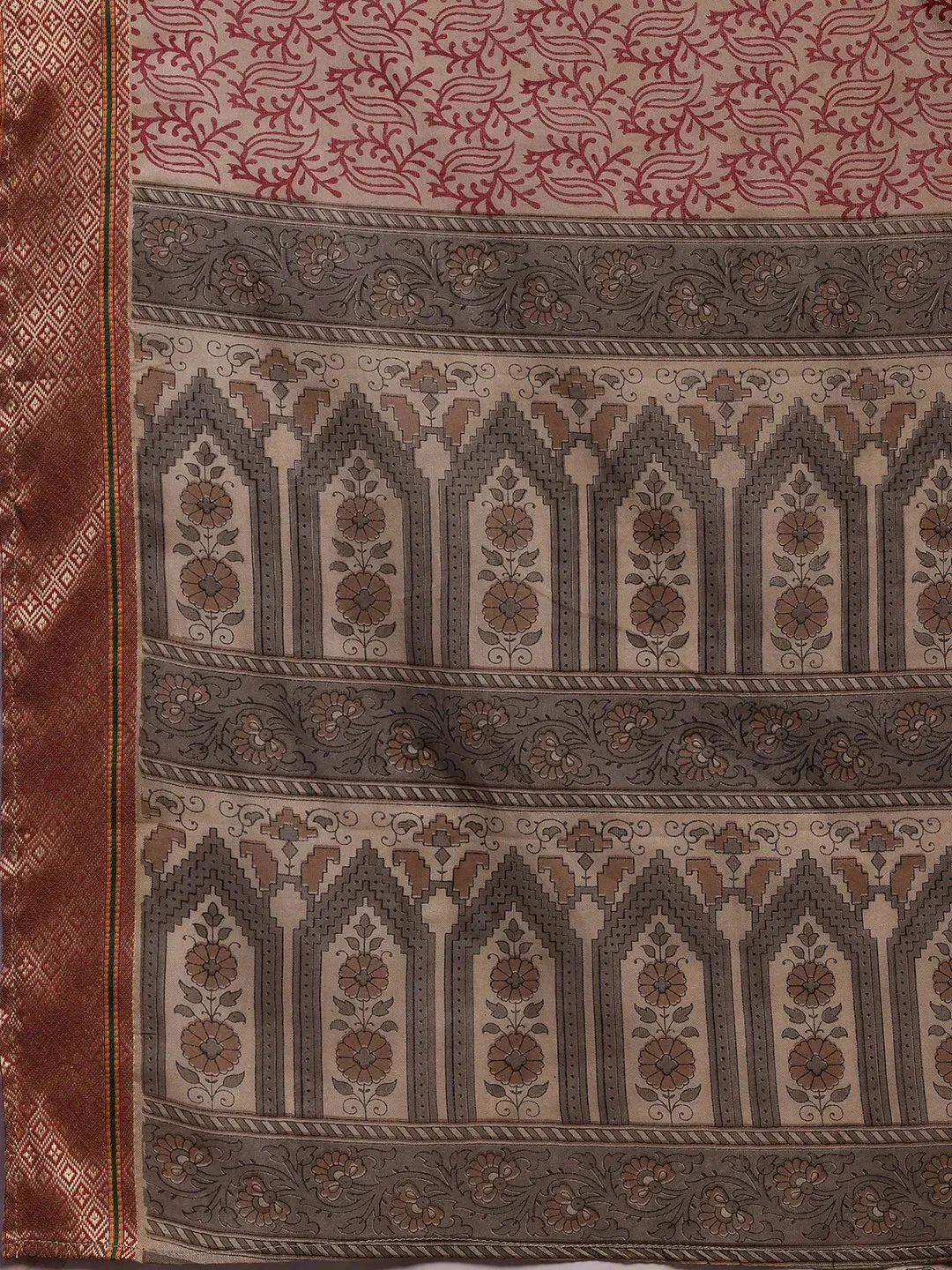 Beige Printed Cotton Straight Suit With Dupatta