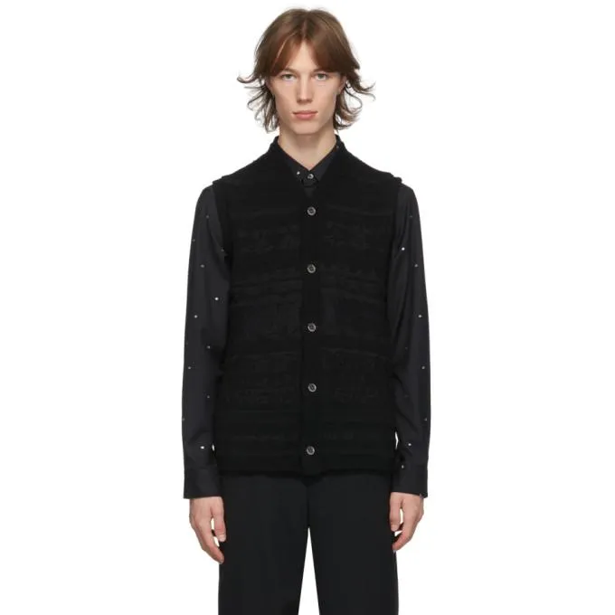 Comme des Garcons Homme Deux Black Fairsle Vest Cardigan