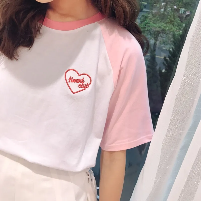 Cute Pink Fresh College Wind T-shirts