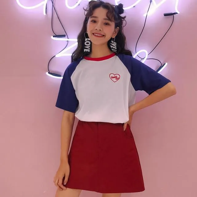 Cute Pink Fresh College Wind T-shirts