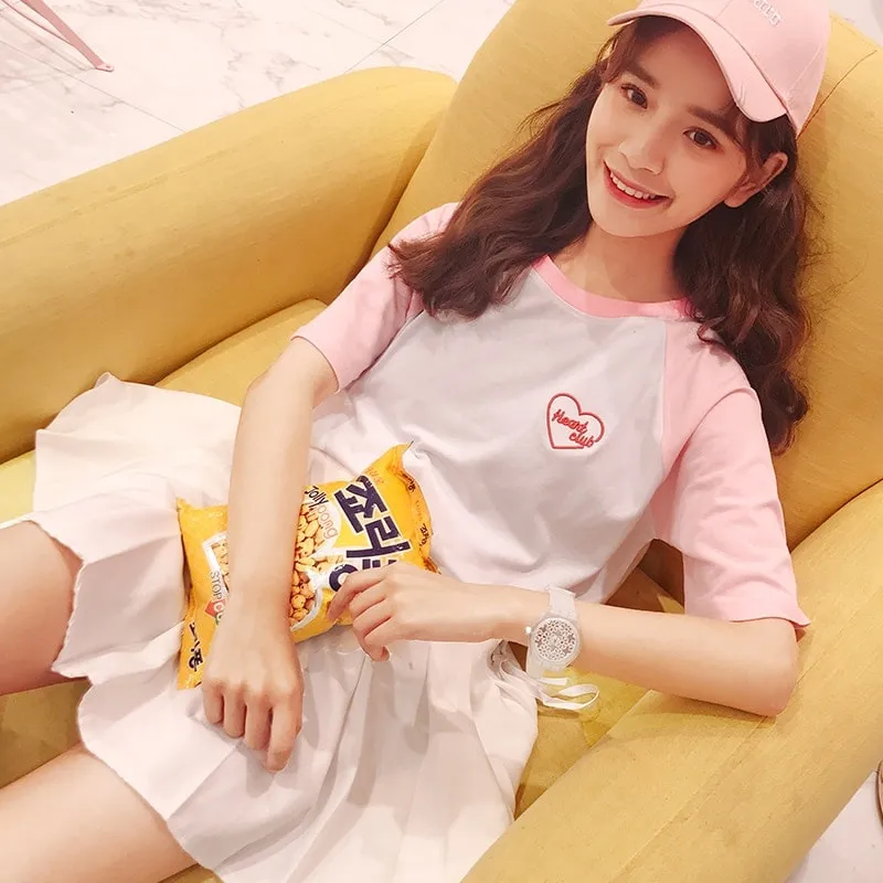 Cute Pink Fresh College Wind T-shirts