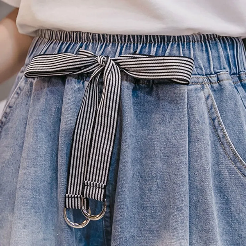 Cute Ribbon Skater Denim Shorts