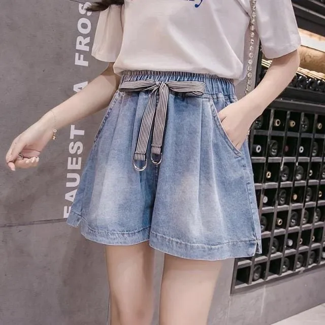 Cute Ribbon Skater Denim Shorts