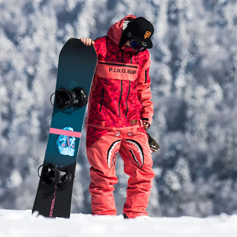 Dawnski Men's P-40 Fighter & Shark Conjoined One Piece Snowboard Suits