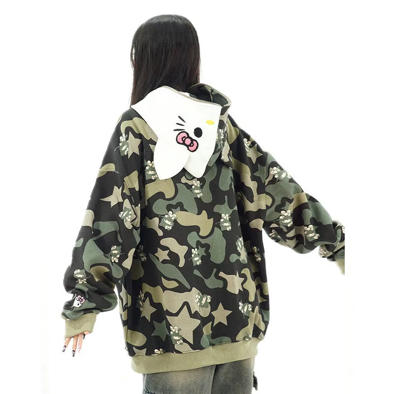 Kawaii American Style Kitty printed Hooded Coat