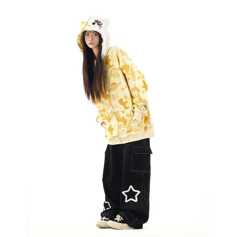 Kawaii American Style Kitty printed Hooded Coat