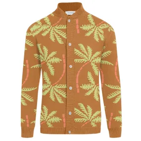 Men's khaki coconut tree jacquard sweater coat