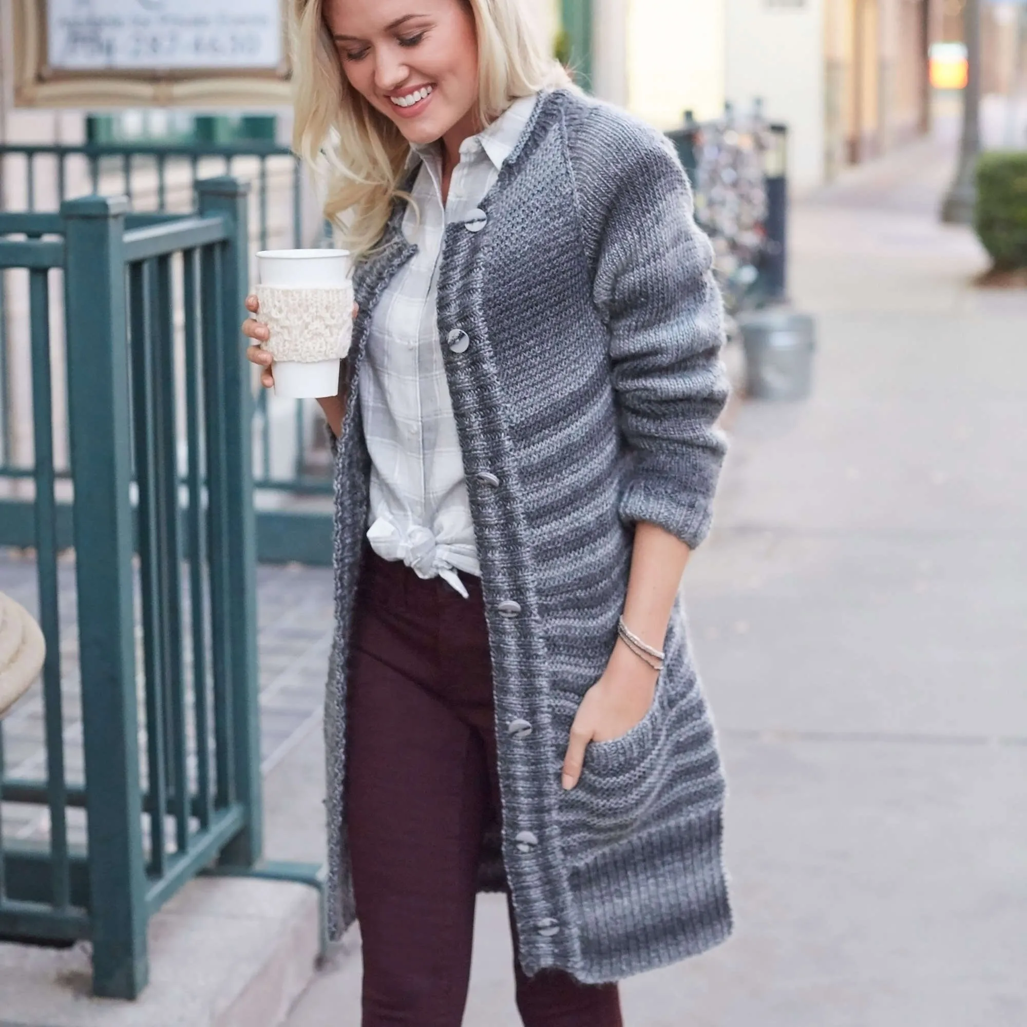 Red Heart Knit Morning Coffee Car Coat