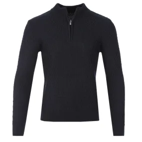 Remus Uomo Waffle 1/4 Zip Knitwear in Navy