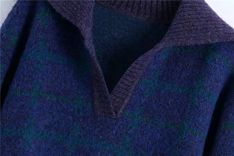 RIBBED TRIM CHECK CROPPED SWEATER
