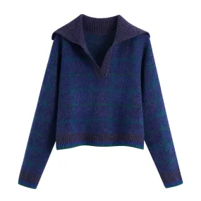 RIBBED TRIM CHECK CROPPED SWEATER