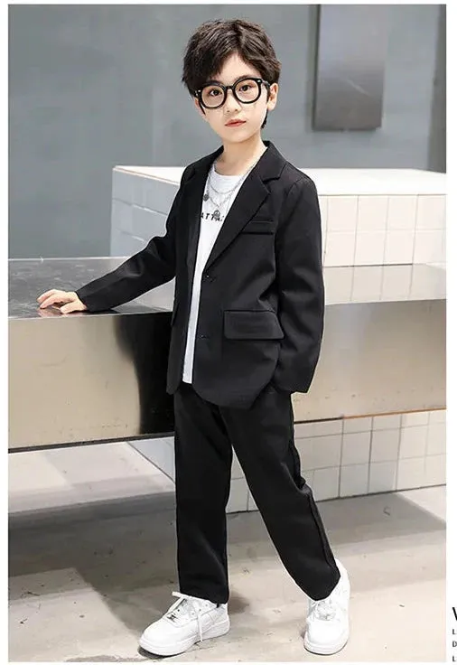 Suits for Boys Spring Fall Long Sleeve Casual Blazer Jacket Trouser 2pcs School Uniform Teen Kids Clothes Set