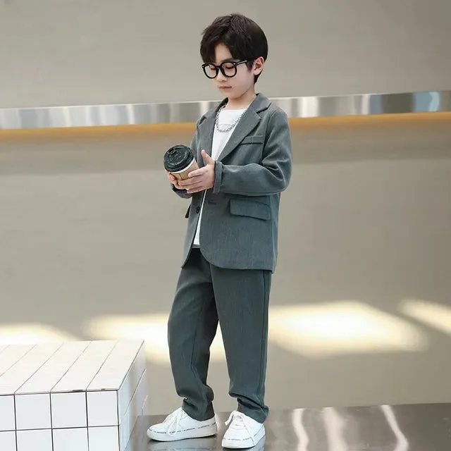 Suits for Boys Spring Fall Long Sleeve Casual Blazer Jacket Trouser 2pcs School Uniform Teen Kids Clothes Set