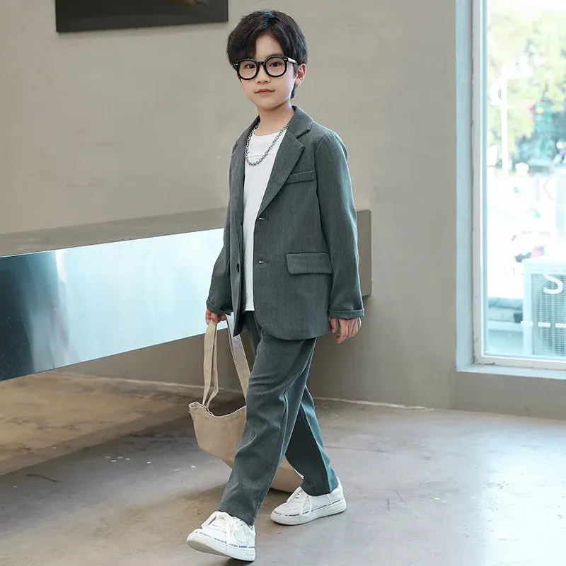 Suits for Boys Spring Fall Long Sleeve Casual Blazer Jacket Trouser 2pcs School Uniform Teen Kids Clothes Set