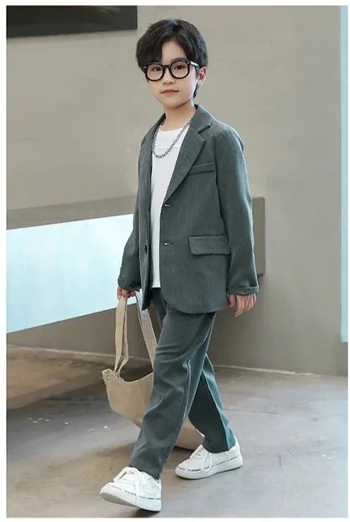 Suits for Boys Spring Fall Long Sleeve Casual Blazer Jacket Trouser 2pcs School Uniform Teen Kids Clothes Set