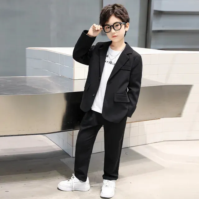 Suits for Boys Spring Fall Long Sleeve Casual Blazer Jacket Trouser 2pcs School Uniform Teen Kids Clothes Set