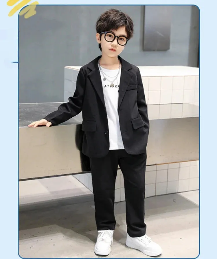 Suits for Boys Spring Fall Long Sleeve Casual Blazer Jacket Trouser 2pcs School Uniform Teen Kids Clothes Set