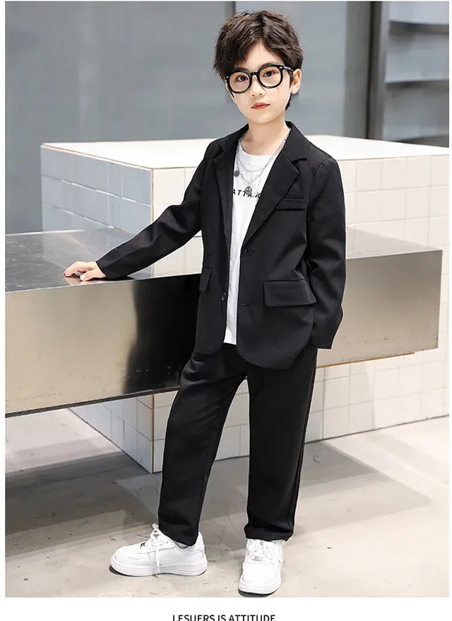 Suits for Boys Spring Fall Long Sleeve Casual Blazer Jacket Trouser 2pcs School Uniform Teen Kids Clothes Set