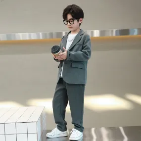 Suits for Boys Spring Fall Long Sleeve Casual Blazer Jacket Trouser 2pcs School Uniform Teen Kids Clothes Set