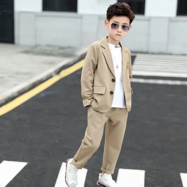 Suits for Boys Spring Fall Long Sleeve Casual Blazer Jacket Trouser 2pcs School Uniform Teen Kids Clothes Set