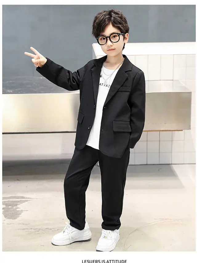 Suits for Boys Spring Fall Long Sleeve Casual Blazer Jacket Trouser 2pcs School Uniform Teen Kids Clothes Set