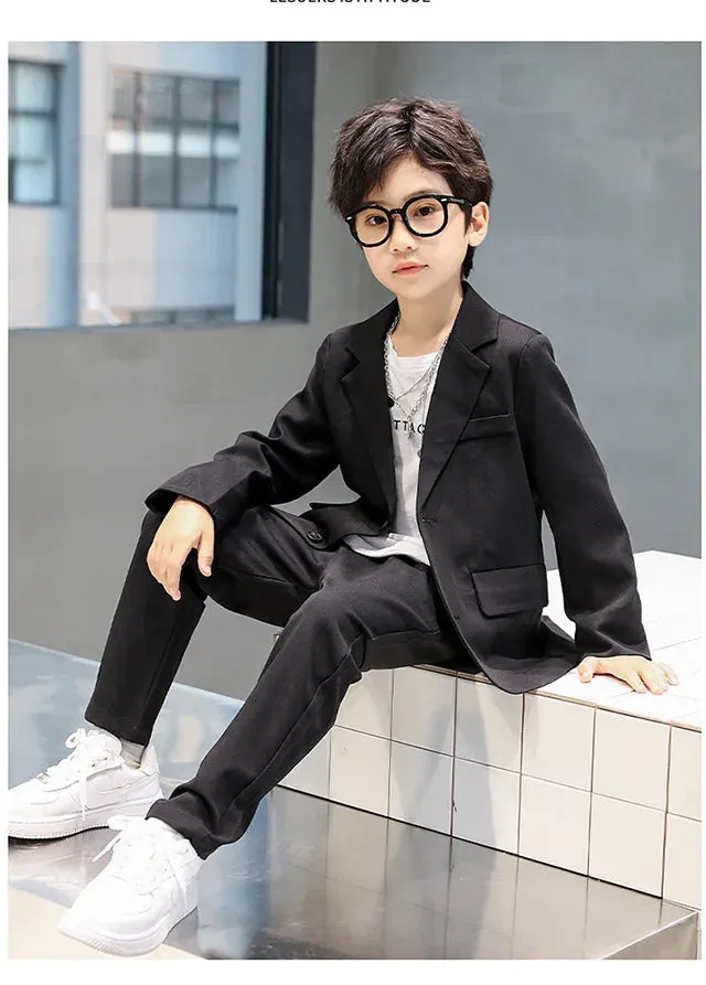 Suits for Boys Spring Fall Long Sleeve Casual Blazer Jacket Trouser 2pcs School Uniform Teen Kids Clothes Set