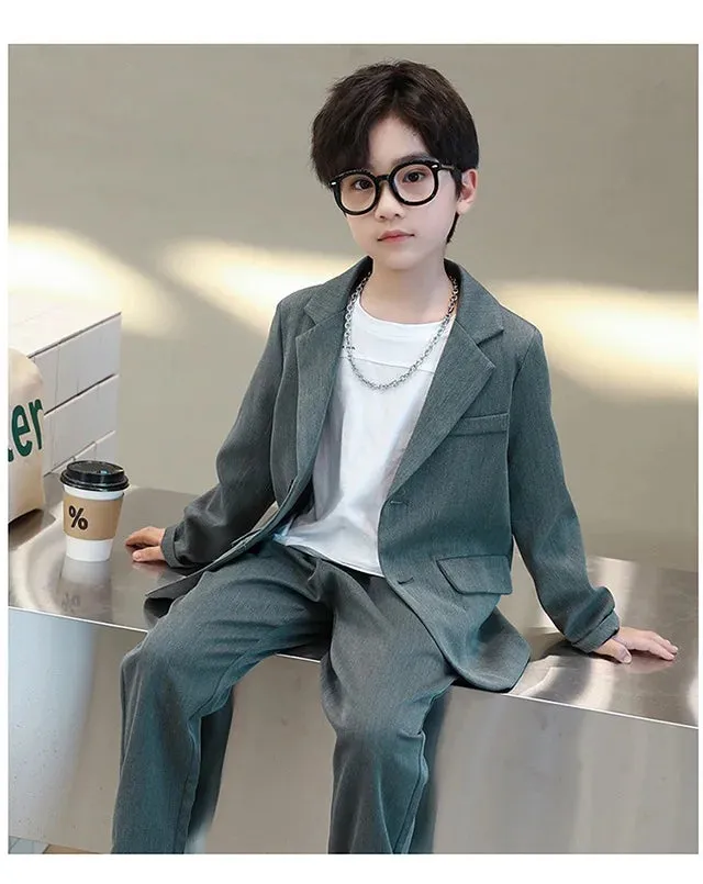 Suits for Boys Spring Fall Long Sleeve Casual Blazer Jacket Trouser 2pcs School Uniform Teen Kids Clothes Set