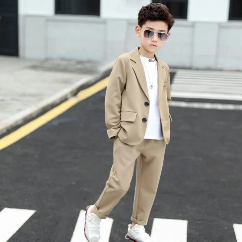 Suits for Boys Spring Fall Long Sleeve Casual Blazer Jacket Trouser 2pcs School Uniform Teen Kids Clothes Set