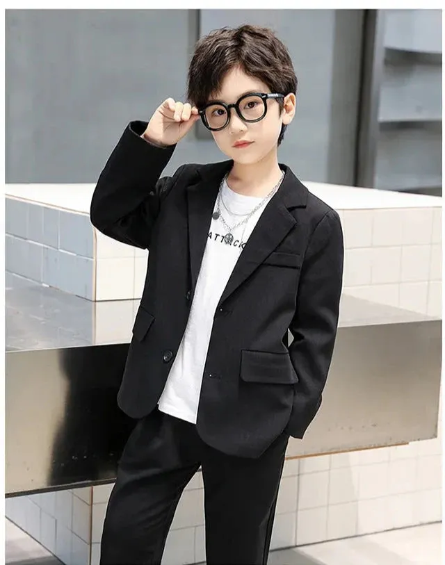 Suits for Boys Spring Fall Long Sleeve Casual Blazer Jacket Trouser 2pcs School Uniform Teen Kids Clothes Set