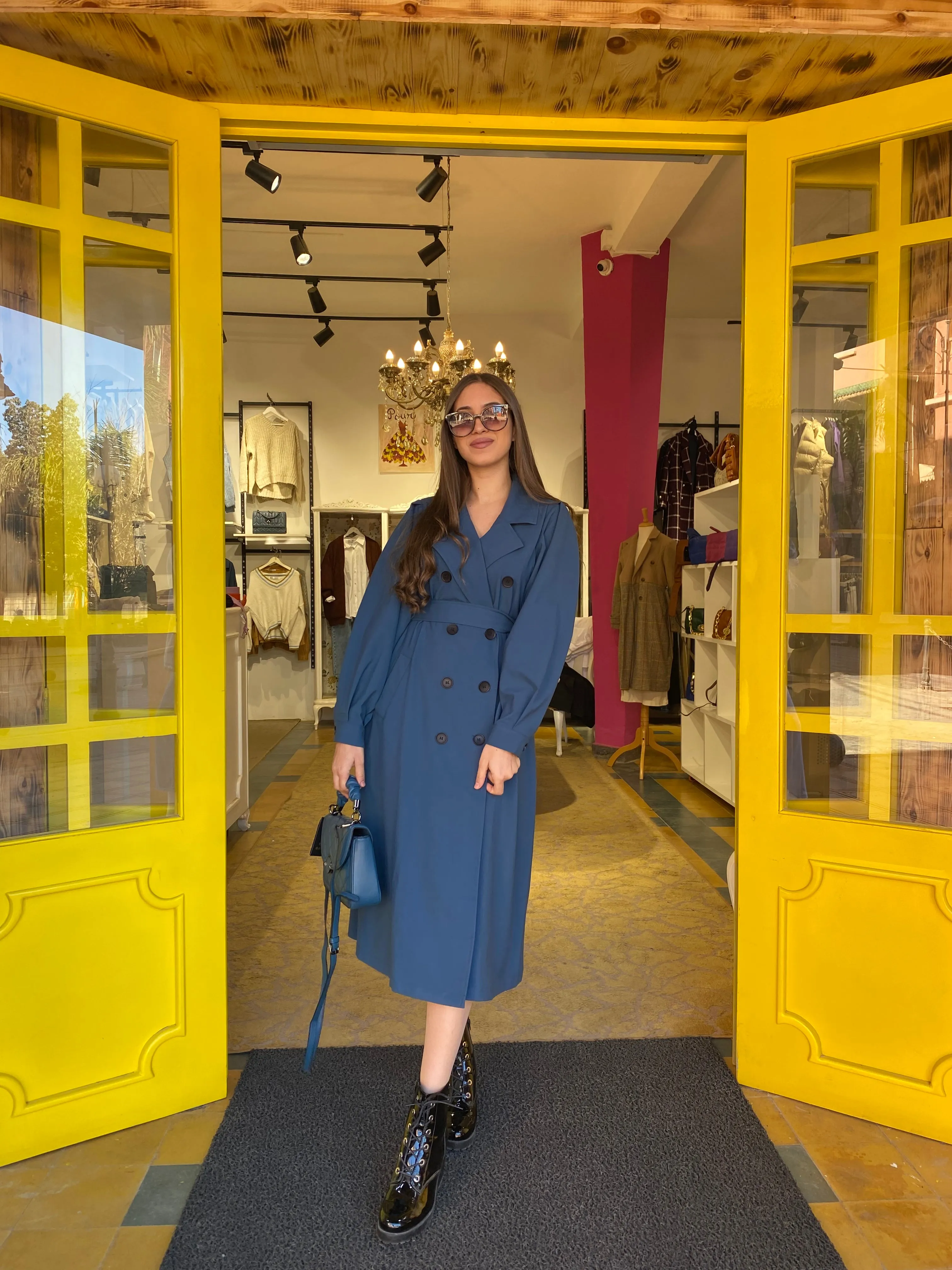 Trench coat oversize en bleu petrole