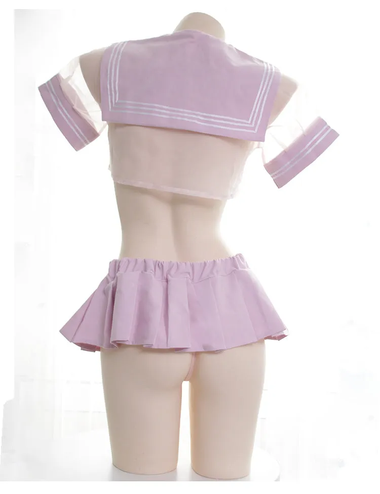 VenusFox Sexy Anime Girl Pink Student Uniform Japanese Women's Transparent Sailor Suit Cosplay Lingerie Nightdress School Girl Costume