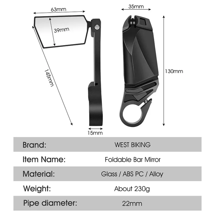 WEST BIKING Bicycle Handlebar Folding Mirror(Black)